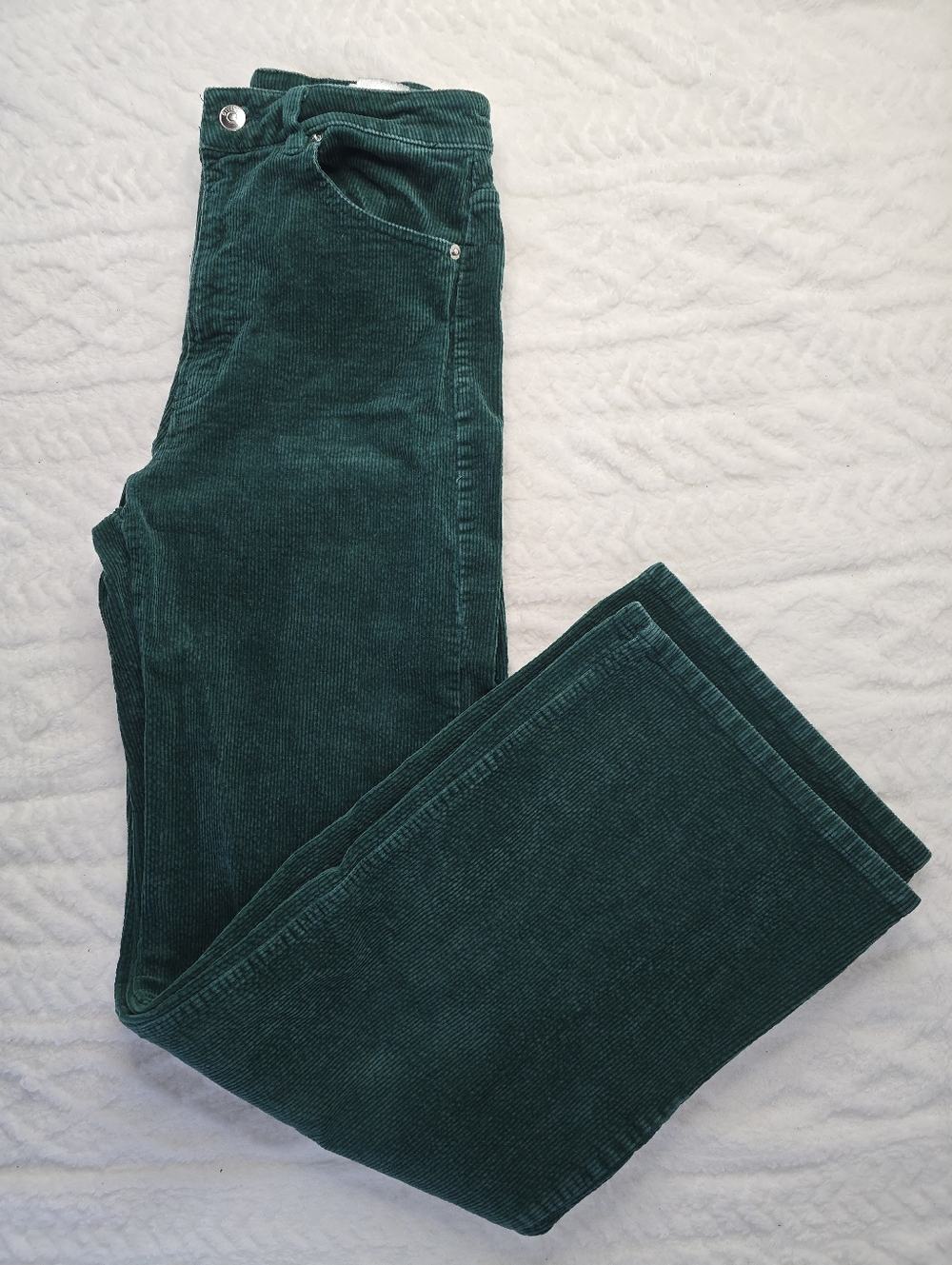 H&M Divided Corduroy Pants Green High Rise Wide Leg Cotton Stretch Retro 4